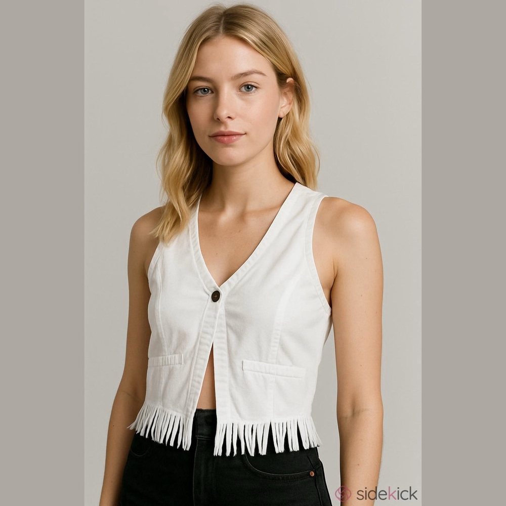 Last Kiss microsuede fringed scoop neck lined vest size large